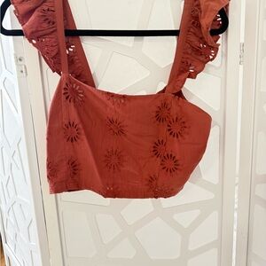 Rust Floral Embroidered Women's Top